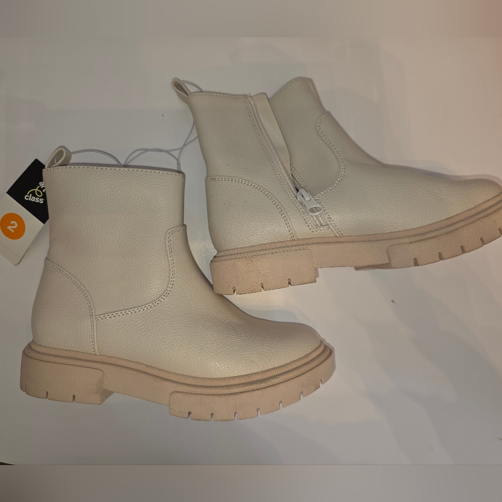 art class Cream Side-Zip Chunky Sole Ankle Boots